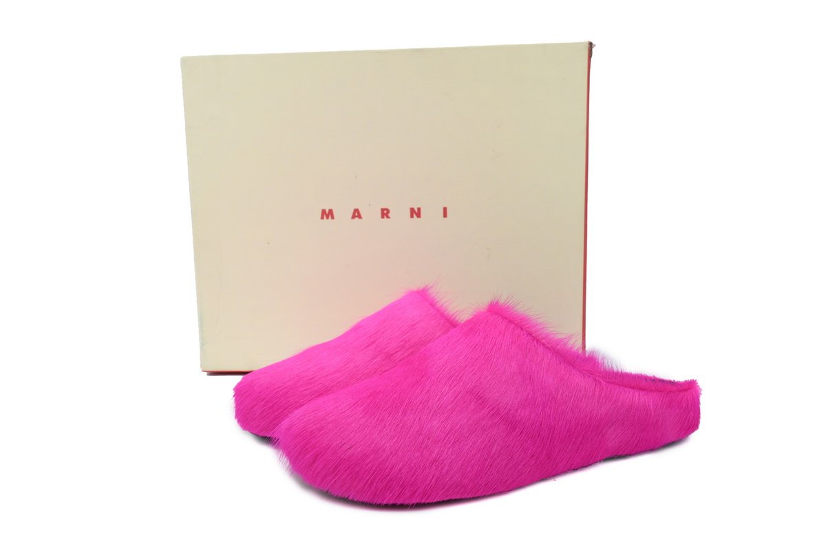 Marni Long-hair Calfskin Fussbett Sabot Rose Red - Image 2