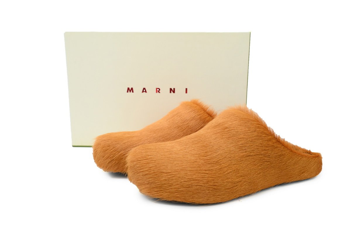 Marni Long-hair Calfskin Fussbett Sabot Yellowish Brown - Image 2