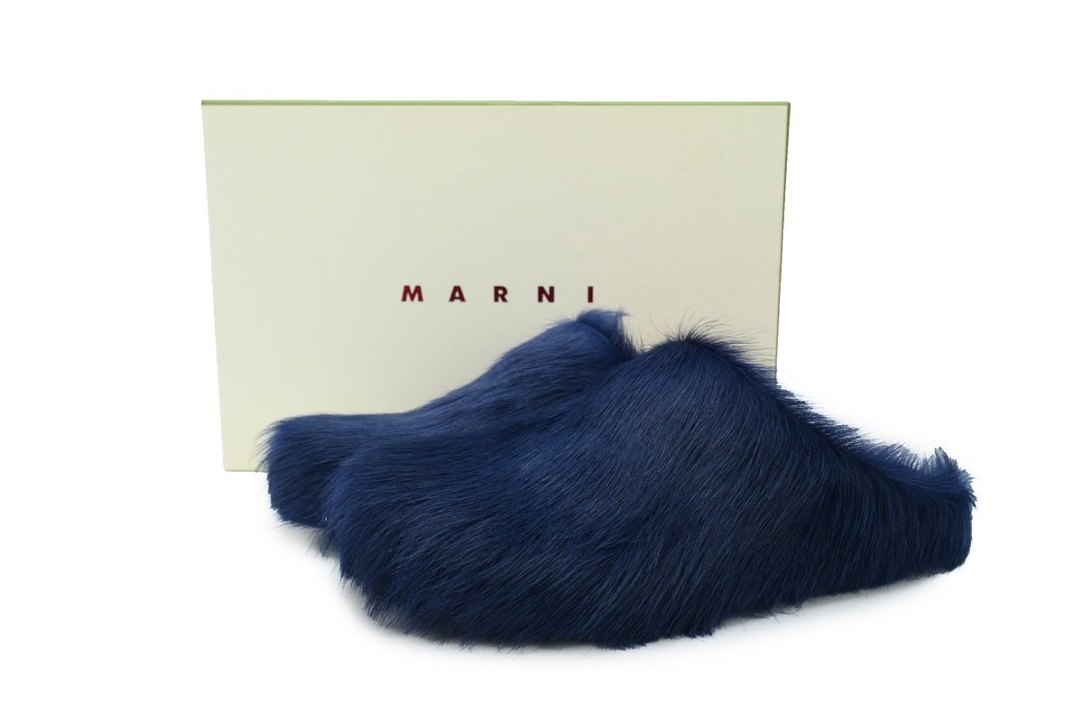 Marni Long-hair Calfskin Fussbett Sabot Dark Blue - Image 3