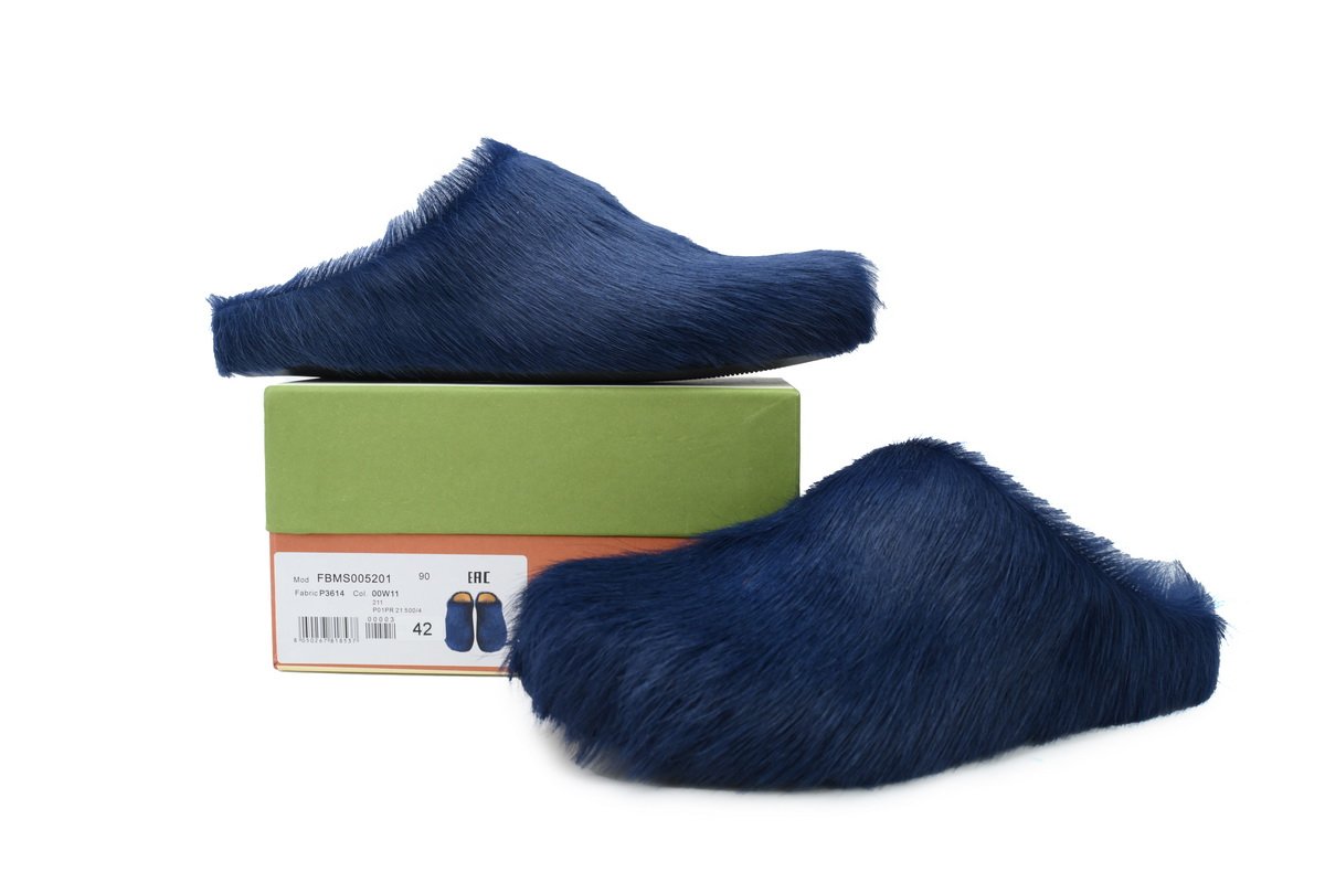 Marni Long-hair Calfskin Fussbett Sabot Dark Blue - Image 2
