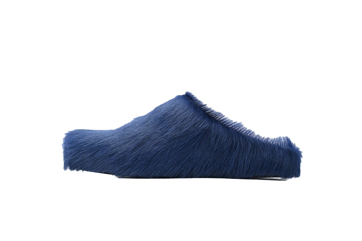 Marni Long-hair Calfskin Fussbett Sabot Dark Blue