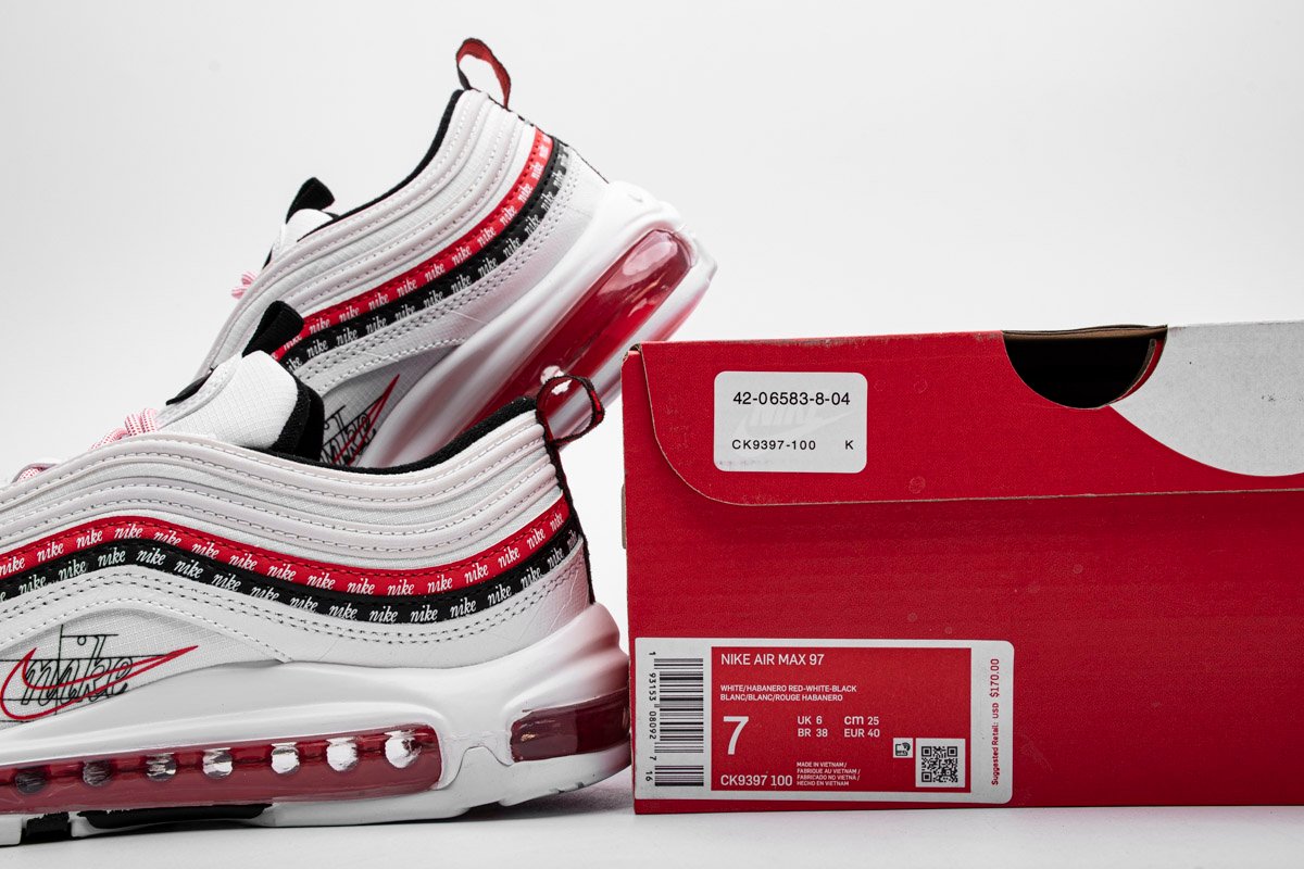 Nike Air Max 97 Sketch Logo White Black Red CK9397-100 - Image 5