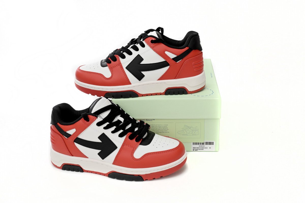 OFF-WHITE Out Of Office OOO Low Tops Black White Red OMIA189S23LEA0012510 - Image 9