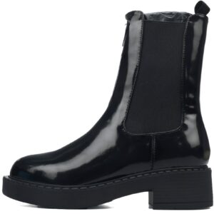 Prada Monolith patent leather booties black